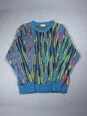 Vintage 3D Knit Sweater Nani Bon Of Italy Colorful Coogi Style Abstract Adult L